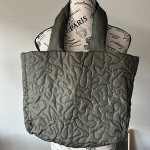 Olive Green Quilted Tote Bag with Interior Pockets